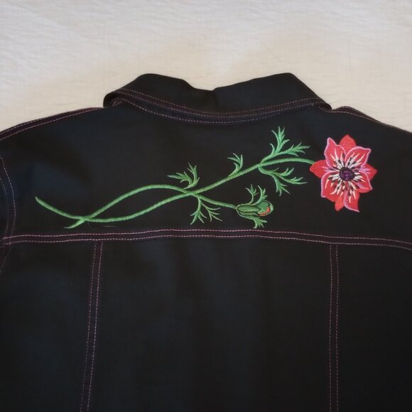 Casual Western Style 3pc Pant Set sz M Black w Pink Floral Embroidery - Picture 11 of 16